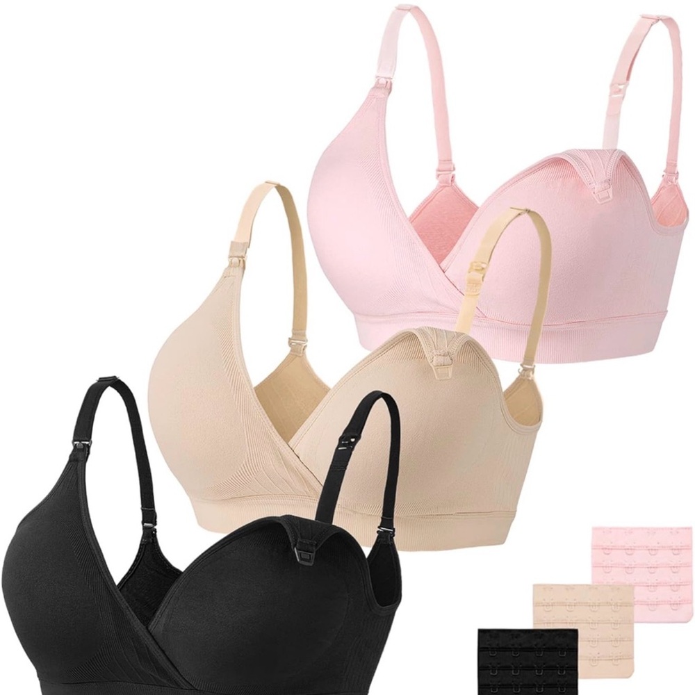 NWT Women's Nursing Bra 3 Pack  Set - Black, Pink, and Beige fits 36/38D/DD
